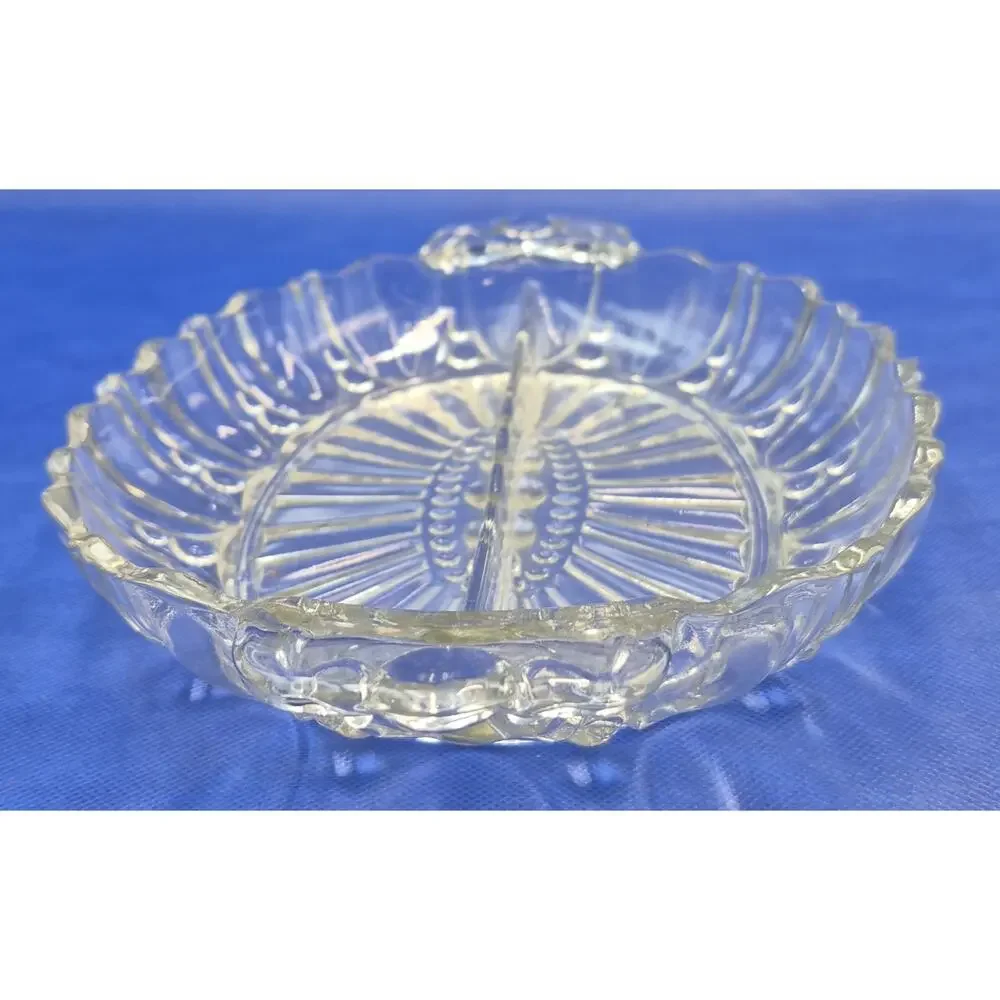 Clear Glass Anchor Hocking Divided Relish Tray Oyster & Pearl Pattern 12x8x2